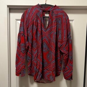 Free People Red and Blue Patterned Top size large